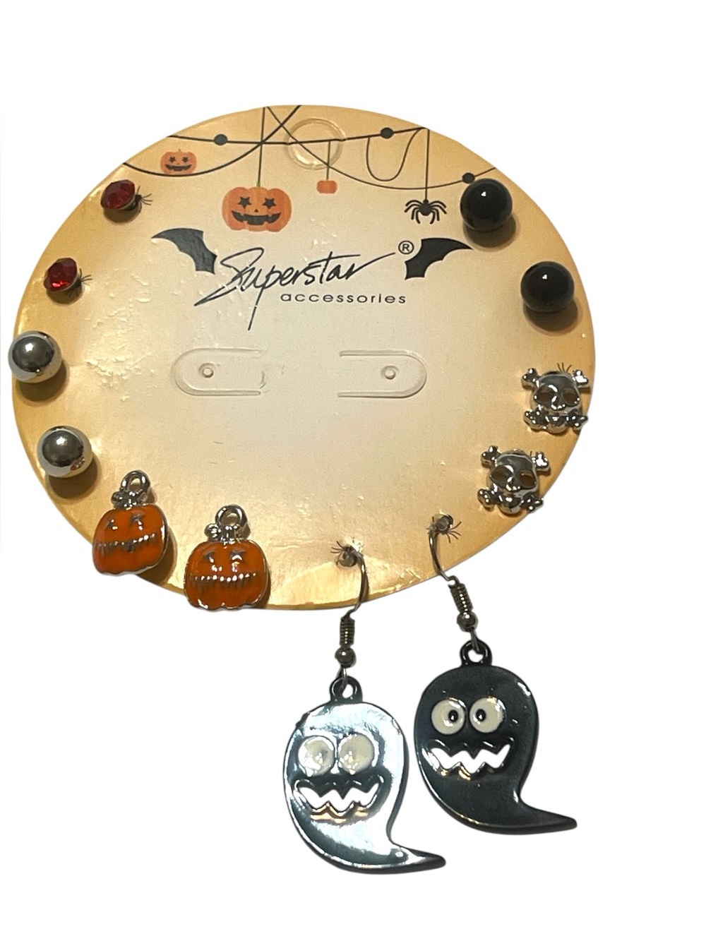 Superstar Accessories Halloween Earrings Set of 6  - Black/Orange/Silver